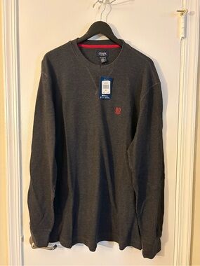Chaps Charcoal Long-Sleeve Crewneck with Red Emblem